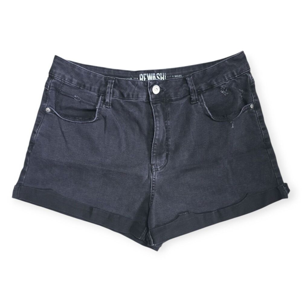 Rewash Size 13 / 31 Super High Rise Mom Black Denim Shorts Cuffed Jean Dark Wash